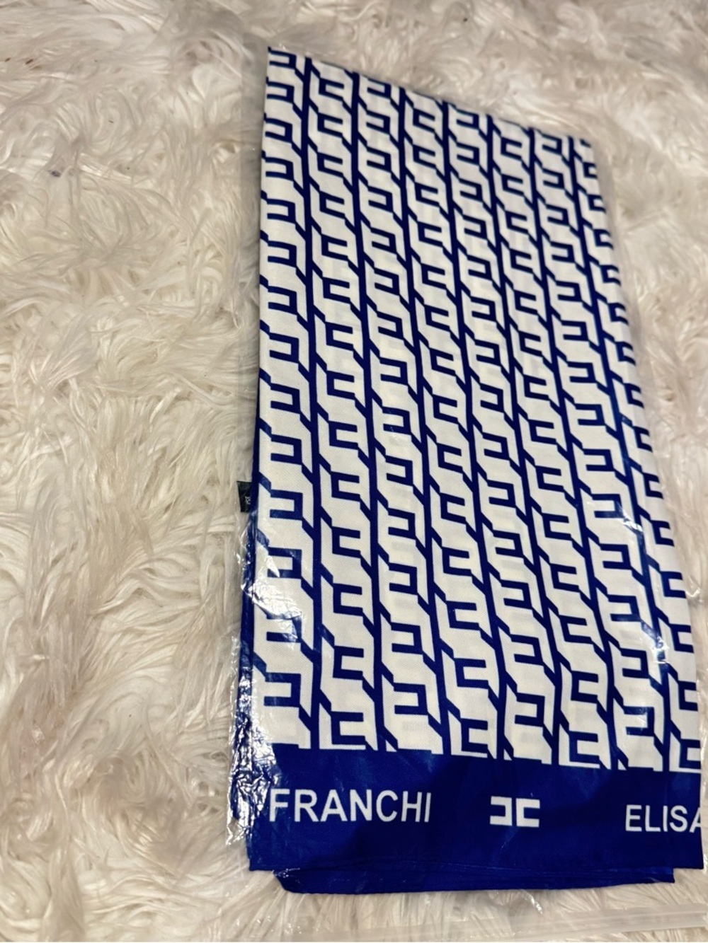 Elisabetta Franchi square print light blue silky twill scarf 35x35in‼️LAST ONE - Picture 3 of 8